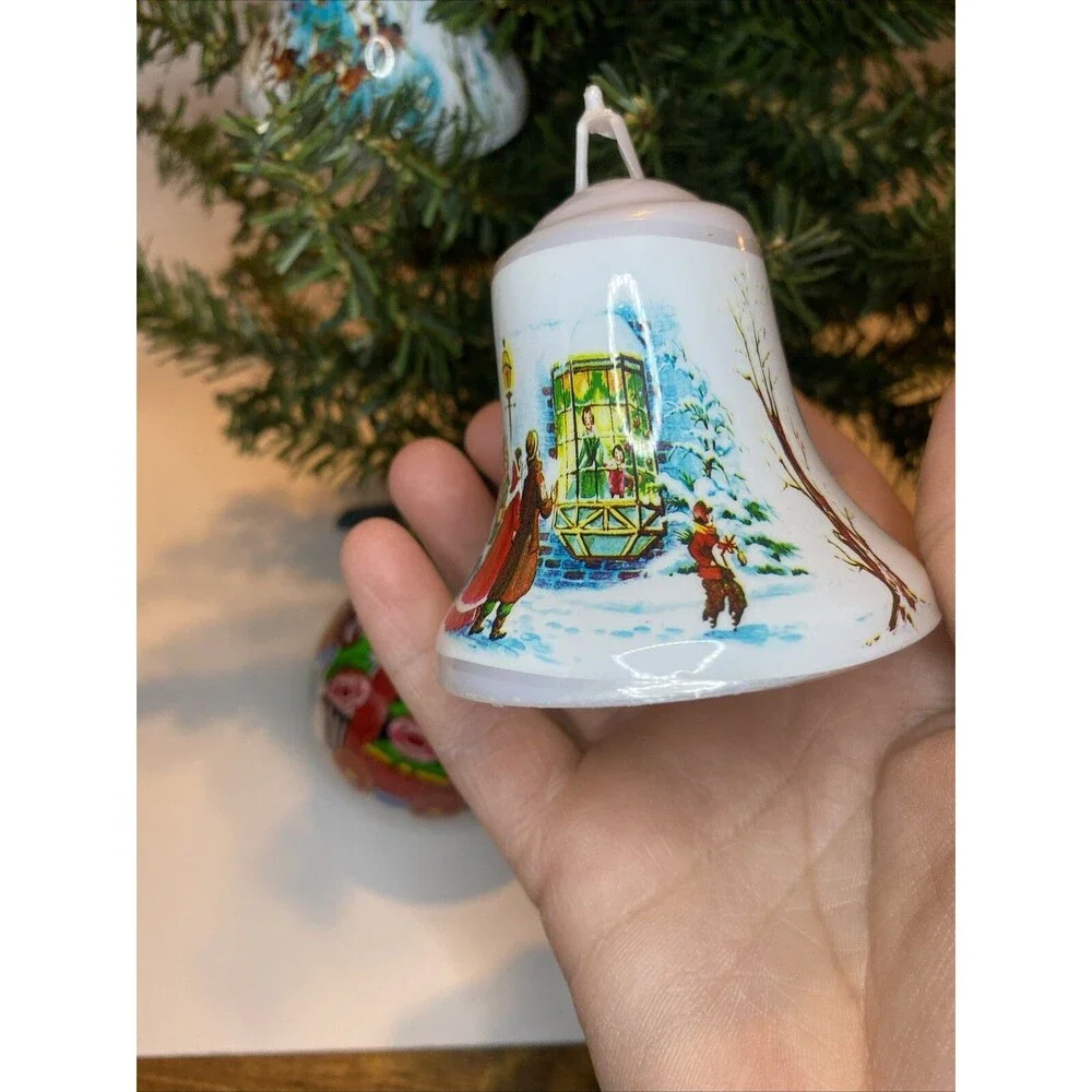 Vintage Christmas Tree Ornament Santa Express Train Elves Sleigh Deer Ball Bell